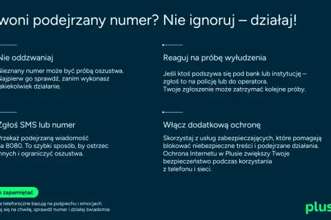 Nie ignoruj podejrzanych numerów! Przykłady spoofingu: nie oddzwaniaj, zgłoś SMS na 8080, reaguj na wyłudzenia. Włącz ochronę.