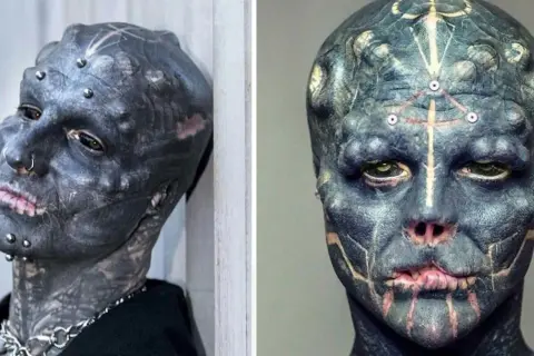 Anthony Loffredo, znany jako "Black Alien", z ekstremalnymi modyfikacjami ciała, w tym tatuażami i implantami.