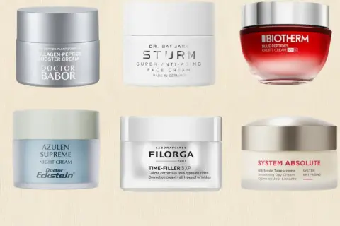 Sechs verschiedene Gesichtscremes, darunter Dr. Babor, Dr. Sturm und Biotherm. Eine Auswahl an hochwertiger Gesichtscreme natur für Ihre Hautpflege.
