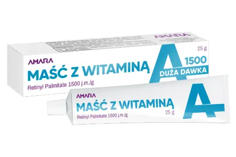 Maść z witaminą A AMARA z retinolem (Retinyl Palmitate) 1500 j.m./g, duża dawka 25g.