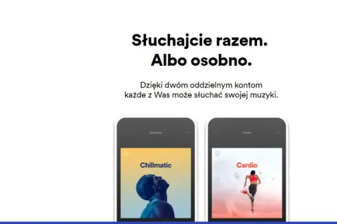 Dwa ekrany smartfonów z okładkami playlist Spotify: "Chillmatic" i "Cardio".