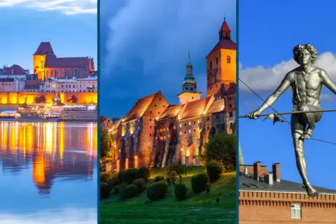 Toruń nocą, zamek w Golubiu-Dobrzyniu i pomnik "Przechodzącego przez rzekę" – odkryj magiczne miejsca Kujawsko-Pomorskiego.