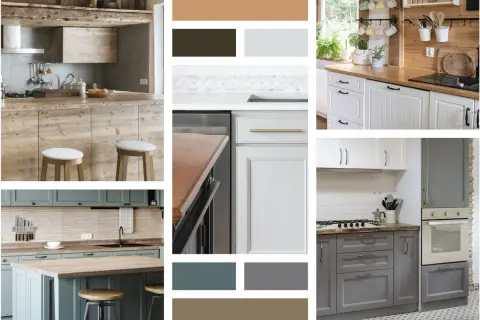 Inspiration pour faire une cuisine avec des vieux meubles. Ambiance rustique et chaleureuse avec des bois bruts et des couleurs douces.