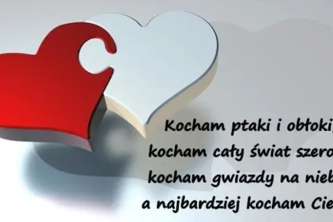 Serce czerwone i białe, jak wierszyk miłosny dla ukochanej. Kocham ptaki, świat i gwiazdy, ale najbardziej Ciebie!
