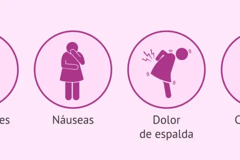 Síntomas comunes en embarazo de 39 semanas: retortijones, náuseas, dolor de espalda y cansancio.
