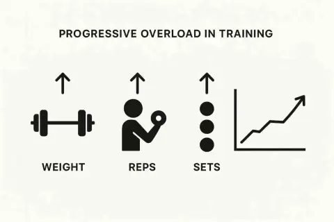 Progressive overload: mehr Gewicht, mehr Wiederholungen, mehr Sätze für maximalen Muskelaufbau Trainingsplan.