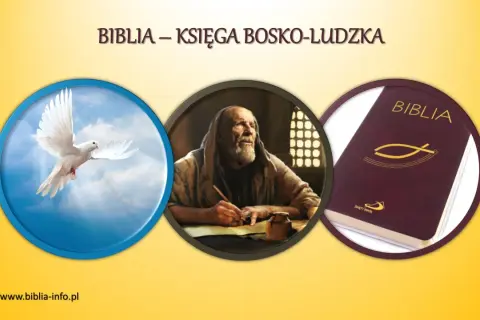 Gołąb symbolizuje Ducha Świętego, który natchnął pisarzy Pisma Świętego. Obraz przedstawia, kto napisał pismo święte.