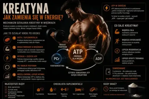 Kreatyna co daje? Większa siła, wydolność i lepsza regeneracja. Pomaga szybciej odbudować ATP, co przekłada się na lepsze efekty treningu.