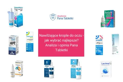 Krople na czerwone oczy: Hialeye, Thealoz Duo, Systane, Hyabak, Bepanthen Eye, Dexoftal, Hylo Gel, Hylo Comod, Lacrimal.