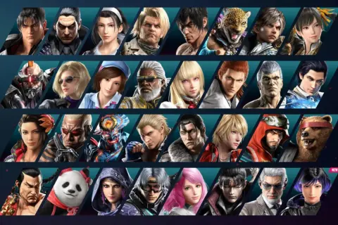 Vielfalt der Tekken 8 Charaktere: Jin, Kazuya, Jun, Paul, King, Nina, Xiaoyu, Leo, Bryan, Hwoarang, Feng, Dragunov, Asuka, Lili, Steve, Alisa, Claudio, Kuma, Panda, Raven, Zafina, Leroy, Victor, Azucena.