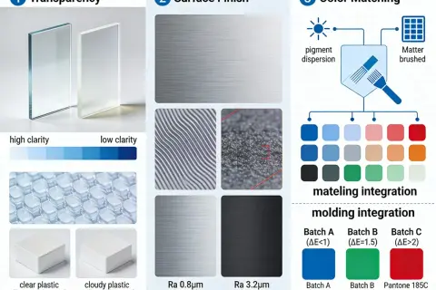 Guida visiva su come verniciare la plastica: trasparenza, finitura superficiale e abbinamento colori.
