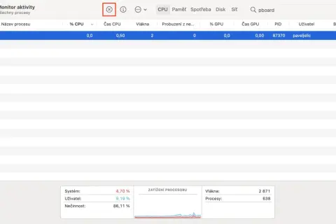 Monitor aktywności na Macu pokazuje proces "pboard". Jak skopiować na Macu? Tutaj widzisz procesy i ich obciążenie.