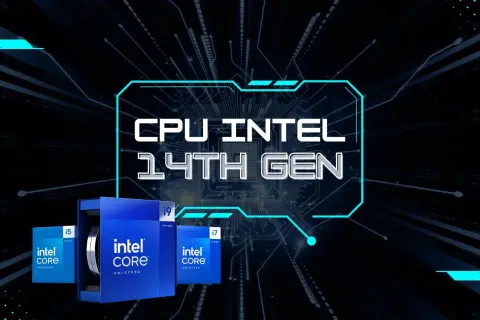 Intel 14th Gen CPUs: i5, i7, i9 in their blue boxes, ready for performance.