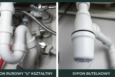 Dwa rodzaje syfonów pod zlew: rurowy "U" i butelkowy. Syfon do zlewu jednokomorowego.