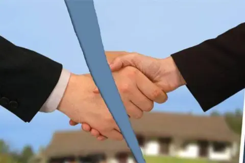 Mani che si stringono, ma una linea blu le divide. La psicologia del voltare le spalle a un accordo.