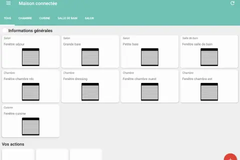 Interface Maison connectée avec des volets roulants Somfy pilotés par Freebox Delta.