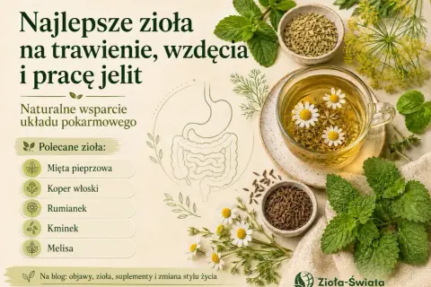 Mięta pieprzowa i inne zioła na trawienie. Napar z rumianku i kopru włoskiego, a także świeża mięta na wzdęcia.