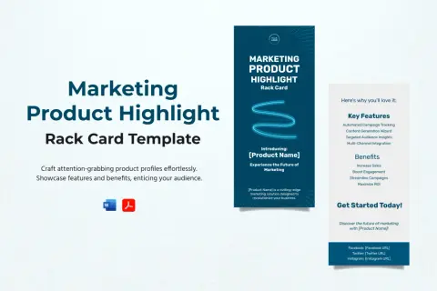 Marketing Product Highlight Rack Card Template. This catalog design showcases a sleek template for creating attention-grabbing product profiles.