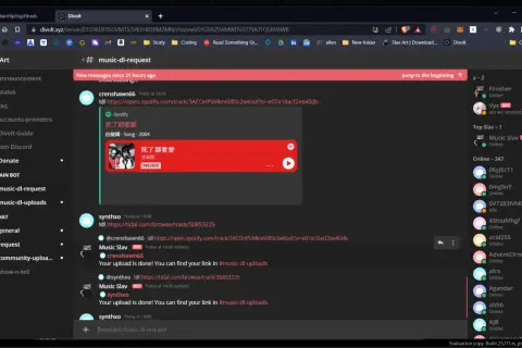 Discord bot in #music-dl-request channel shows how to get flac files by pasting Spotify or Tidal links.