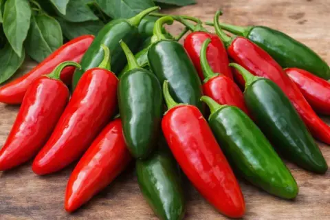 Stos czerwonych i zielonych papryczek jalapeno, gotowych do dodania ostrości do potraw.