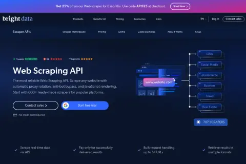 Interface d'une API de scrapper web. Elle permet d'extraire des données de sites web pour divers secteurs comme le e-commerce ou les réseaux sociaux.