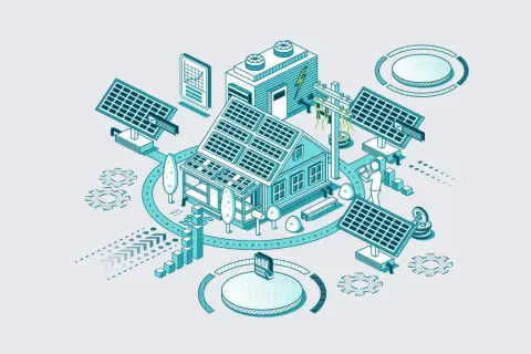 Nowoczesny dom z panelami słonecznymi, symbolizujący inwestycje w zieloną energię i novavis akcje.