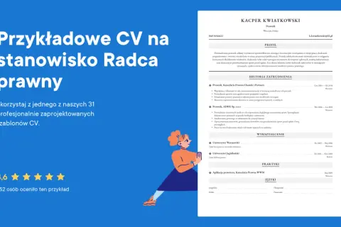 Przykładowe CV prawnika z ilustracją i oceną 4,6 gwiazdek.