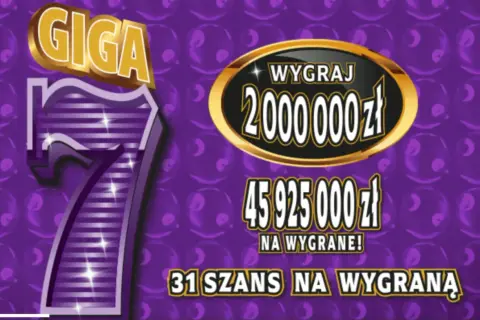 Grafika z dużą cyfrą 7, napisem GIGA i informacjami o wygranych w zdrapkach.