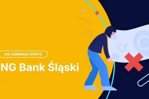 Jak zamknąć konto w ING Banku Śląskim? Ilustracja przedstawia osobę zamykającą konto, z czerwonym krzyżykiem oznaczającym zakończenie.