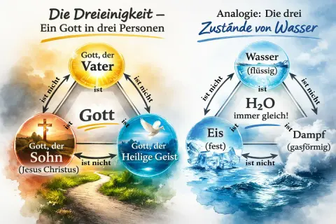 Die Dreieinigkeit erklärt, wer ist Gott im Christentum: Vater, Sohn (Jesus Christus) und Heiliger Geist sind ein Gott.
