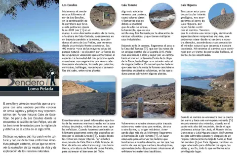 Sendero en la punta de loma pelada, con vistas al mar y acantilados.