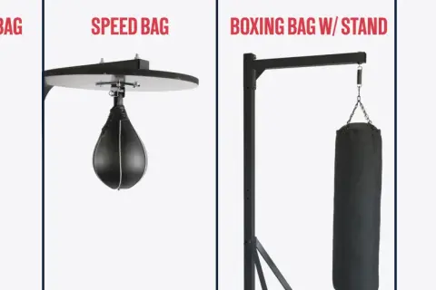Vier Arten von Boxsäcken im Test: freistehend, Speed Bag, mit Ständer und hängend.