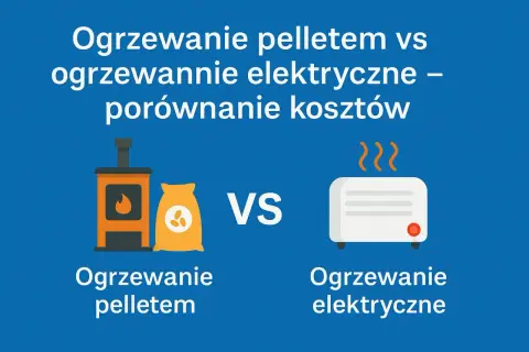 Porównanie kosztów: ogrzewanie na pellet vs ogrzewanie elektryczne. Ikony pieca na pellet i grzejnika elektrycznego.