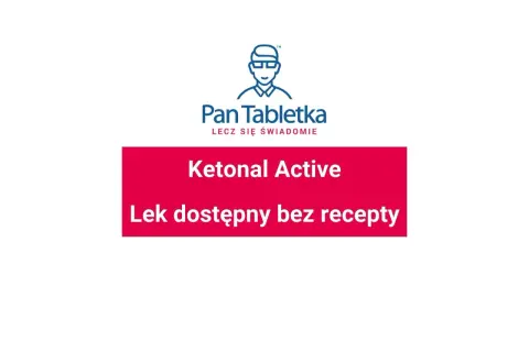 Logo Pan Tabletka z napisem "Ketonal Active - Lek dostępny bez recepty".