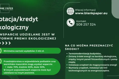 Dotacja/kredyt ekologiczny BGK na termomodernizację, OZE i energooszczędne rozwiązania. Wsparcie dla firm.