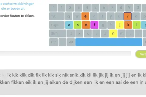 Nederlandse type test: oefening met de 'i' toets. Typ rustig en zonder fouten.
