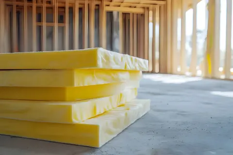 Lastre gialle impilate, pronte per l'installazione. Il loro fonoisolante significato è garantire quiete e comfort acustico.
