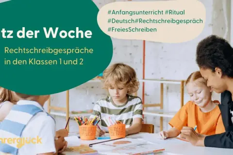 Grundschulkinder lernen den "Satz der Woche" und üben Rechtschreibgespräche.
