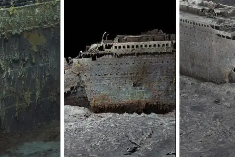 Vraket av Titanic visar dess titan storlek, en skrämmande påminnelse om dess öde. Rostiga skrov och förfallna däck vilar på havsbotten.
