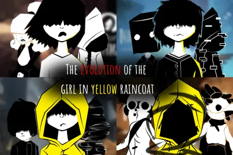 Ewolucja dziewczynki w żółtym płaszczu, znanej jako Little Nightmares Six, od niewinności do mroku.