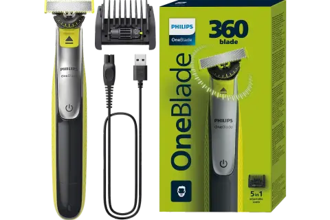 Golarka Philips OneBlade z akcesoriami i opakowaniem.