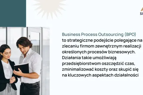 Para omawia BPO (Business Process Outsourcing) – strategiczne podejście do zlecania zadań zewnętrznym firmom, by oszczędzić czas i koszty.