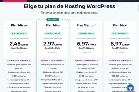 Planes de hosting WordPress con precios desde 2,45€/mes, ideales para crear tu web. ¡Encuentra los mejores servidores para páginas web gratis!