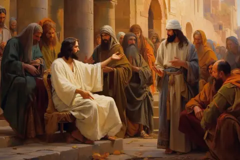 Jezus naucza tłum, wśród nich faryzeusz. Kto to taki? Pobożny Żyd, przestrzegający prawa.