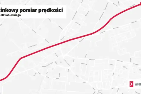 Mapa pokazuje, gdzie są odcinkowe pomiary prędkości na al. Jana III Sobieskiego we Wrocławiu.