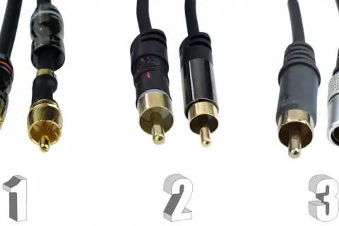 Trzy rodzaje klotz kable: RCA, mini-jack i XLR.