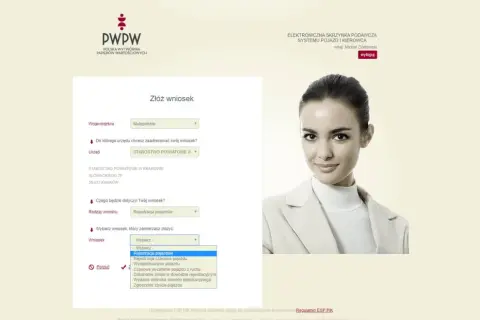 Formularz do rejestracji samochodu online. Wybierz urząd i rodzaj wniosku, np. rejestracja pojazdów.