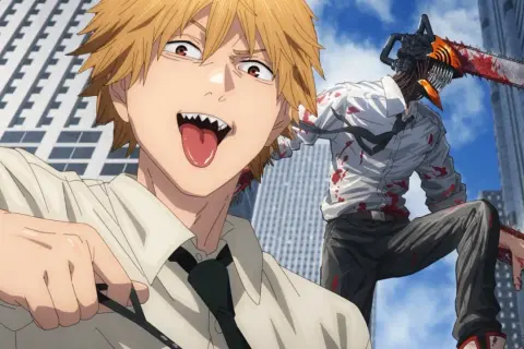 Denji mit Kettensägenkopf, bereit für den Kampf. Die Fortsetzung von Chainsaw Man Season 2 verspricht Action!