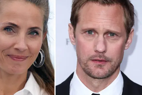 Porträtt av Tuva Novotny och Alexander Skarsgård, två framstående svenska skådespelare.