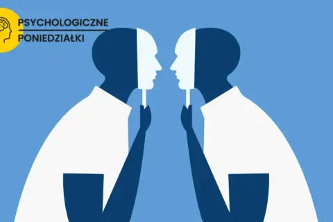 Dwie postacie trzymają maski, symbolizujące ukrywanie prawdziwej twarzy. Czy to obraz socjopaty w związku?
